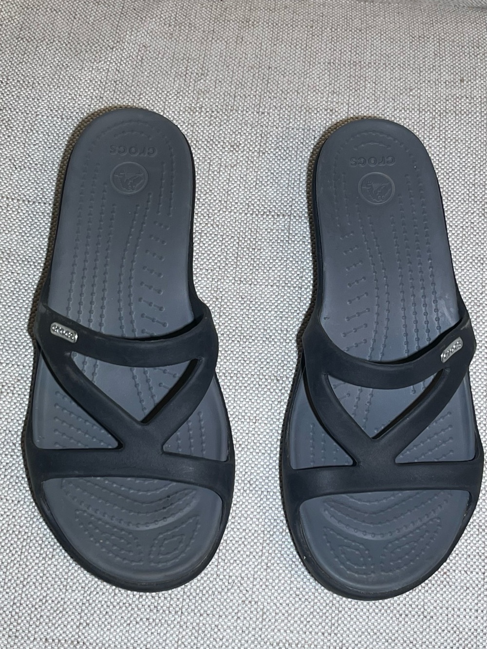 CROCS Women's Black Gray Slip-On Sandals with Crisscross Straps